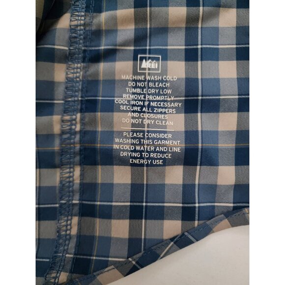 REI Men's Vented Short Sleeve Button-Up Sahara Tech Blue Plaid Shirt Size Large - Picture 8 of 11